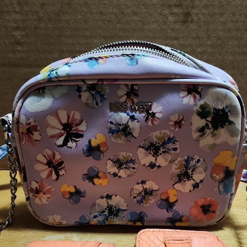 Nine West Lavender Floral Crossbody Bag with Multicolor Blooms